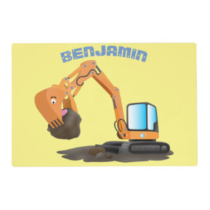 Cute orange excavator digger cartoon placemat