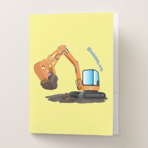 Cute orange excavator digger cartoon pocket folder