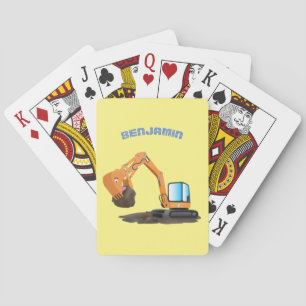Cute orange excavator digger cartoon poker cards