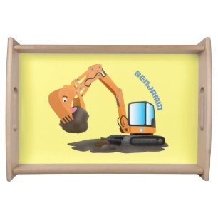 Cute orange excavator digger cartoon serving tray