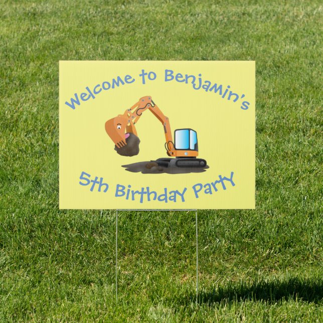 Cute orange excavator digger cartoon sign (Insitu)