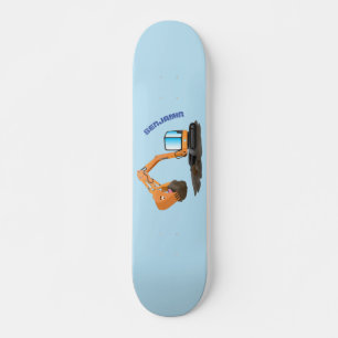 Cute orange excavator digger cartoon skateboard