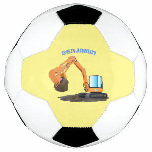 Cute orange excavator digger cartoon soccer ball