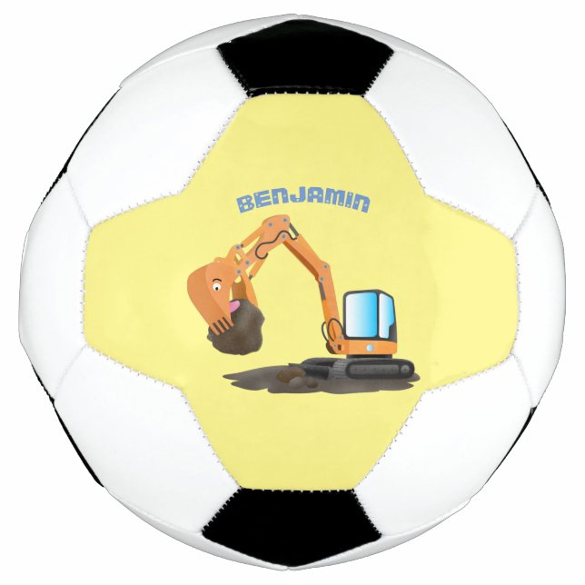 Cute orange excavator digger cartoon soccer ball (Front)