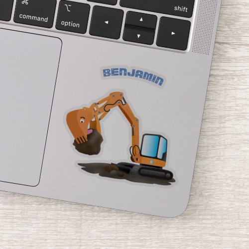 Cute orange excavator digger cartoon sticker