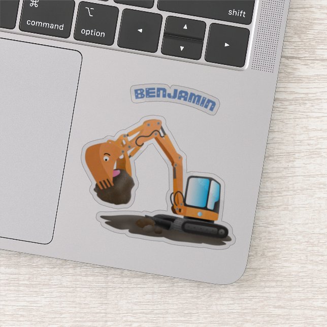 Cute orange excavator digger cartoon sticker (Detail)