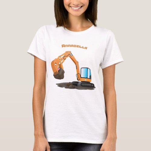 Cute orange excavator digger cartoon T_Shirt