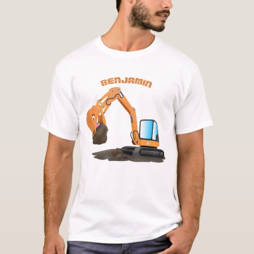 Cute orange excavator digger cartoon T_Shirt