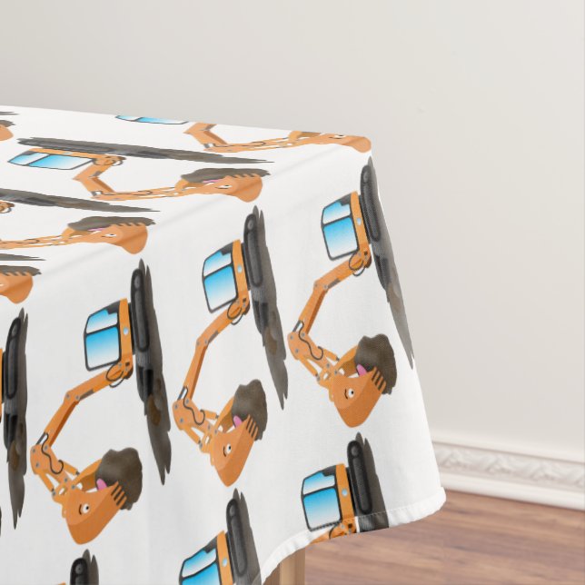 Cute orange excavator digger cartoon tablecloth (In Situ)