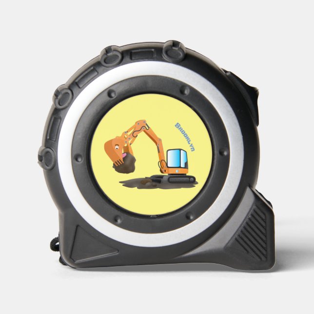 Cute orange excavator digger cartoon tape measure (Front)