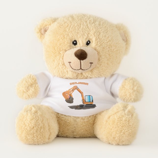 Cute orange excavator digger cartoon teddy bear (Front)