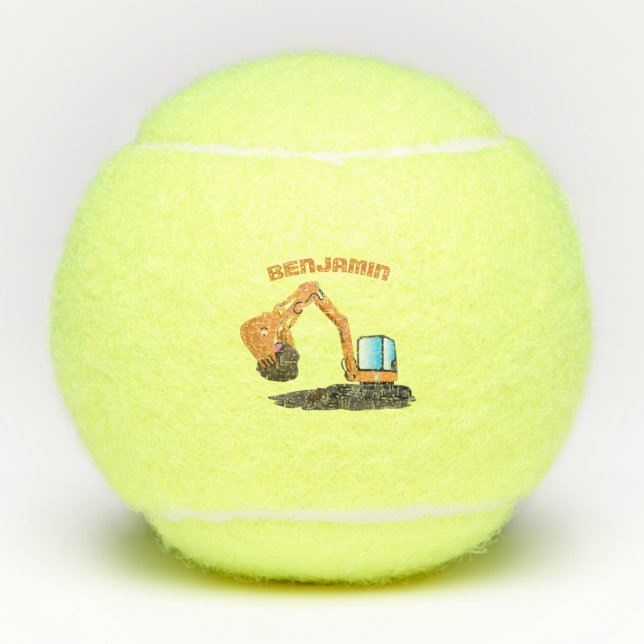 Cute orange excavator digger cartoon tennis balls (Front)