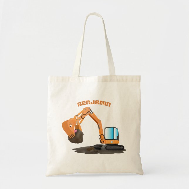 Cute orange excavator digger cartoon tote bag (Front)