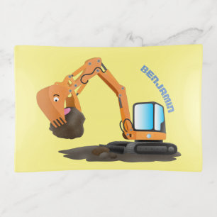 Cute orange excavator digger cartoon trinket tray