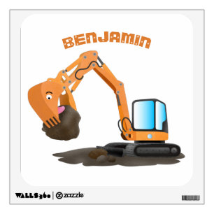 Cute orange excavator digger cartoon wall decal