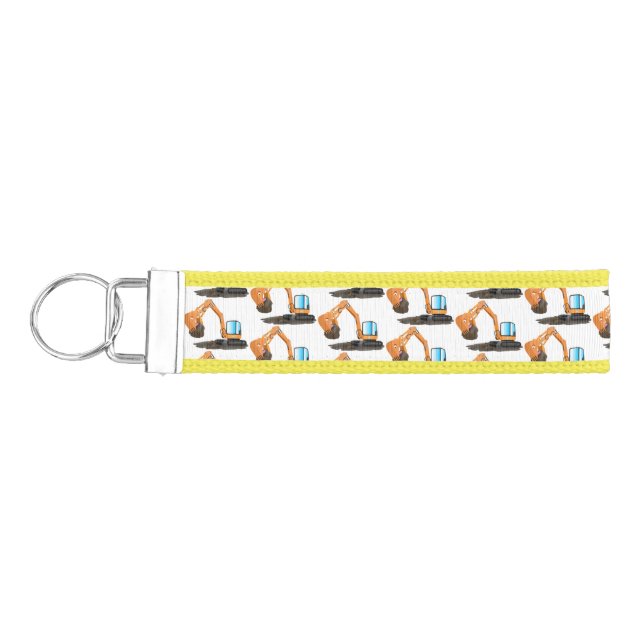 Cute orange excavator digger cartoon wrist keychain (Keys on Left)