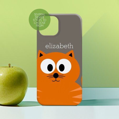 Cute Orange Fat Cat with Taupe and name Case_Mate iPhone 14 Plus Case
