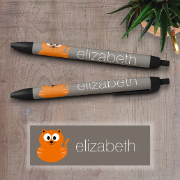 Cute Orange Fat Cat with Taupe Personalized Black Ink Pen