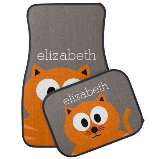 Cute Orange Fat Cat With Taupe Personalized Car Floor Mat Zazzle Com