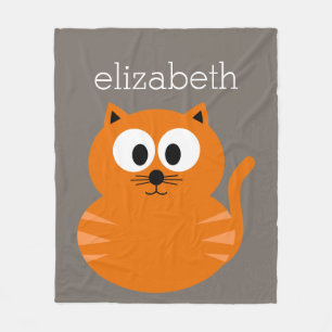 Cute Orange Fat Cat with Taupe Personalized Fleece Blanket