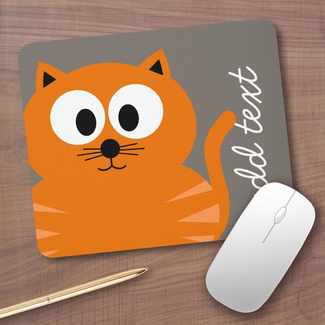 Cute Orange Fat Cat with Taupe Personalized Mouse Pad (Personalized mousepad - Add Custom Text)