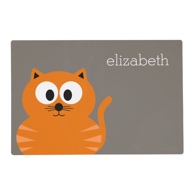 Cute Orange Fat Cat with Taupe Personalized Placemat (Front)