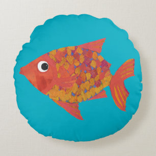 Cute Orange Fish on Turquoise Custom Round Pillow
