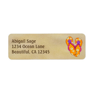 Cute Orange Flip Flops on Sand Beach Address Label