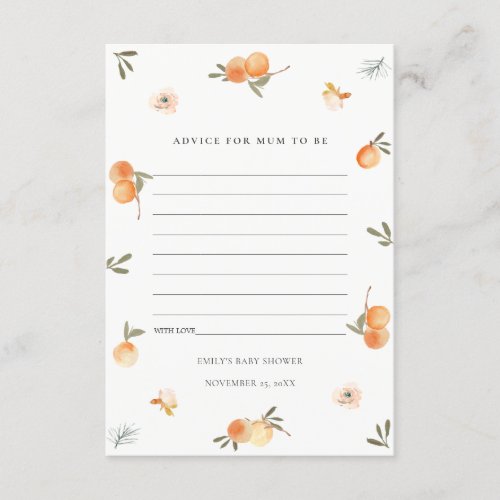 Cute Orange Floral Boho Advice for Mum Baby Showe Enclosure Card