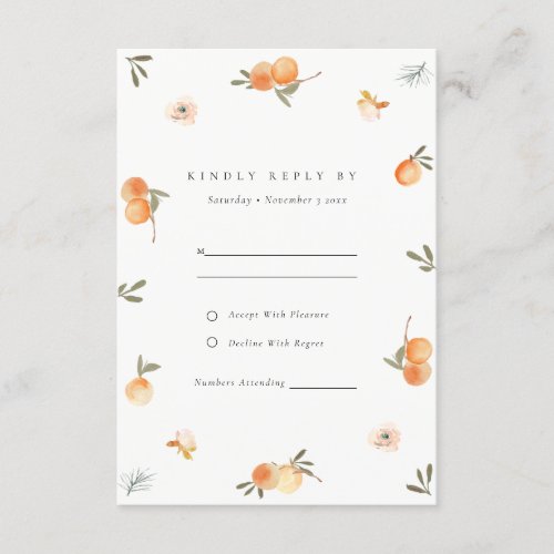 Cute Orange Floral Boho Botanical Wedding RSVP Enclosure Card