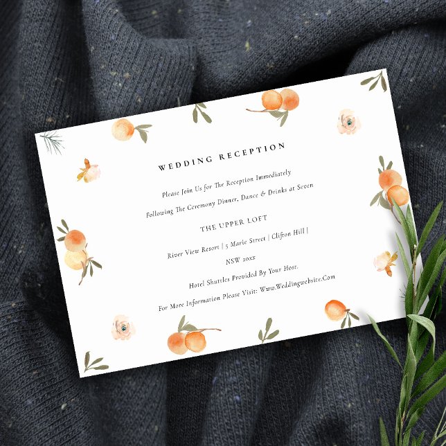 Cute Orange Floral Boho Foliage Wedding Reception Enclosure Card (Creator Uploaded)