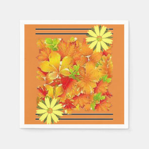 Cute Orange Floral Paper Napkins