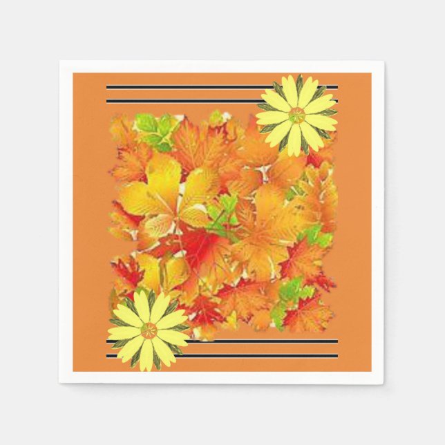 Cute Orange Floral Paper Napkins (Front)