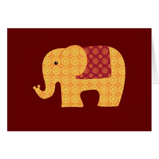 Cute Orange Flower Elephant on Red Cards (Front Horizontal)