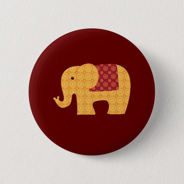 Cute Orange Flower Elephant on Red Pinback Button (Front)