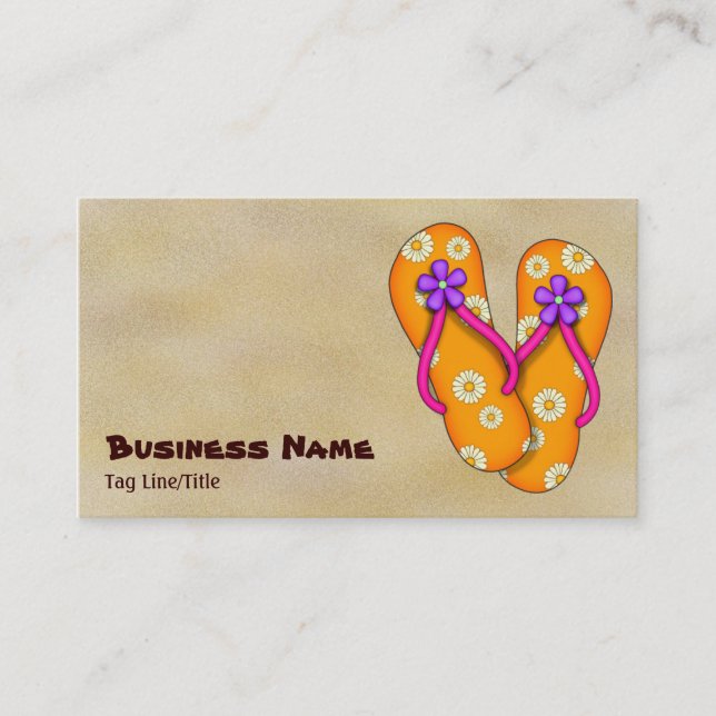 Cute Orange Flower Flip Flops Beach Business Card (Front)