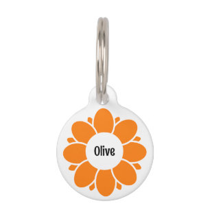 Cute Orange Flower Frame for Dog Name Pet ID Tag