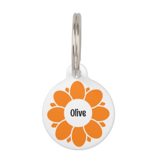 Cute Orange Flower Frame for Dog Name Pet ID Tag