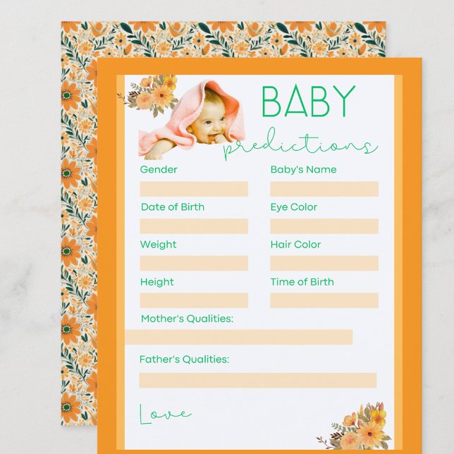 cute  orange flowers baby shower  prediction games (cute wild flowers orange baby shower game baby prediction .)