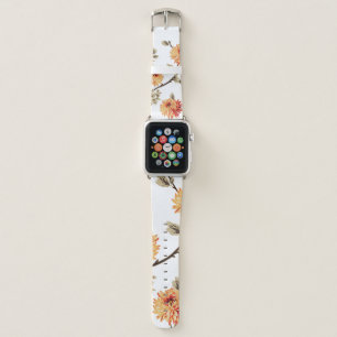 cute orange flowers with brown leaves pattern of w apple watch band