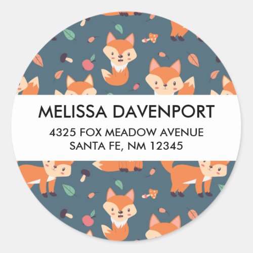 Cute Orange Fox Animal Pattern  Address Classic Round Sticker
