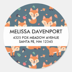 Cute Orange Fox Animal Pattern Address Classic Round Sticker