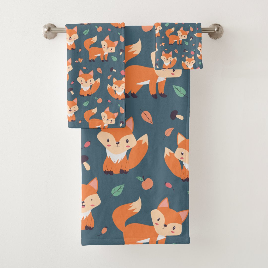 Cute Orange Fox Animal Pattern Bath Towel Set Zazzle