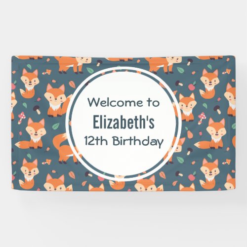 Cute Orange Fox Animal Pattern Birthday Banner