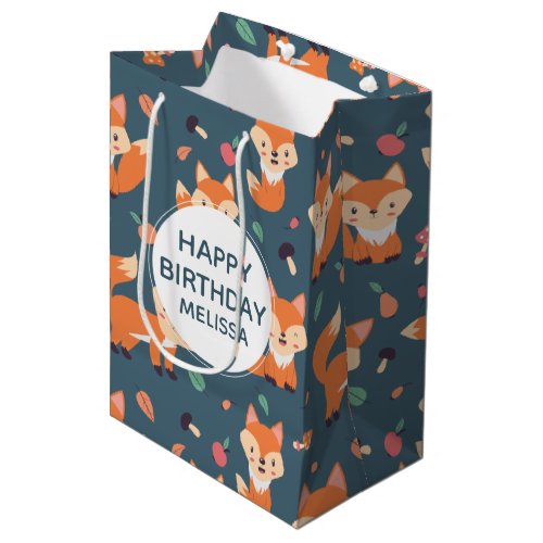 Cute Orange Fox Animal Pattern Birthday Medium Gift Bag