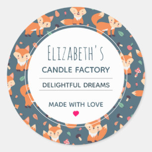 Cute Orange Fox Animal Pattern Candle Soap Biz Classic Round Sticker