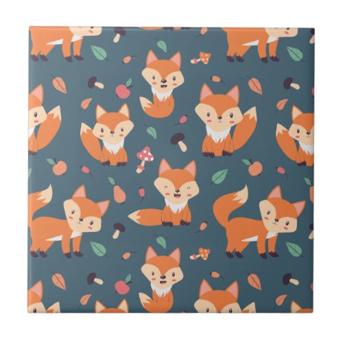 Cute Orange Fox Animal Pattern Ceramic Tile