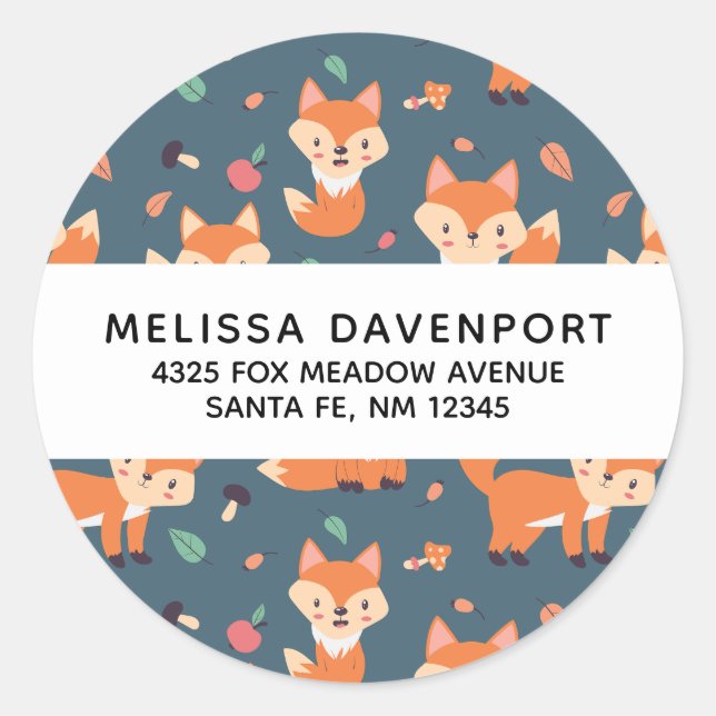 Cute Orange Fox Animal Pattern Classic Round Sticker (Front)