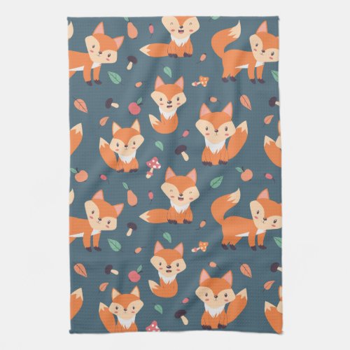 Cute Orange Fox Animal Pattern Kitchen Towel