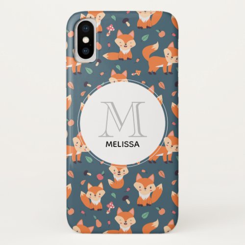 Cute Orange Fox Animal Pattern Monogram iPhone X Case